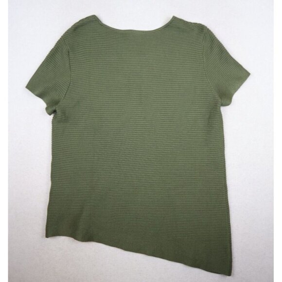 CHICO'S WOMEN'S GREEN RIBBED SHORT SLEEVE ASYMMETRICAL SWEATER - SIZE 1 - Picture 7 of 7